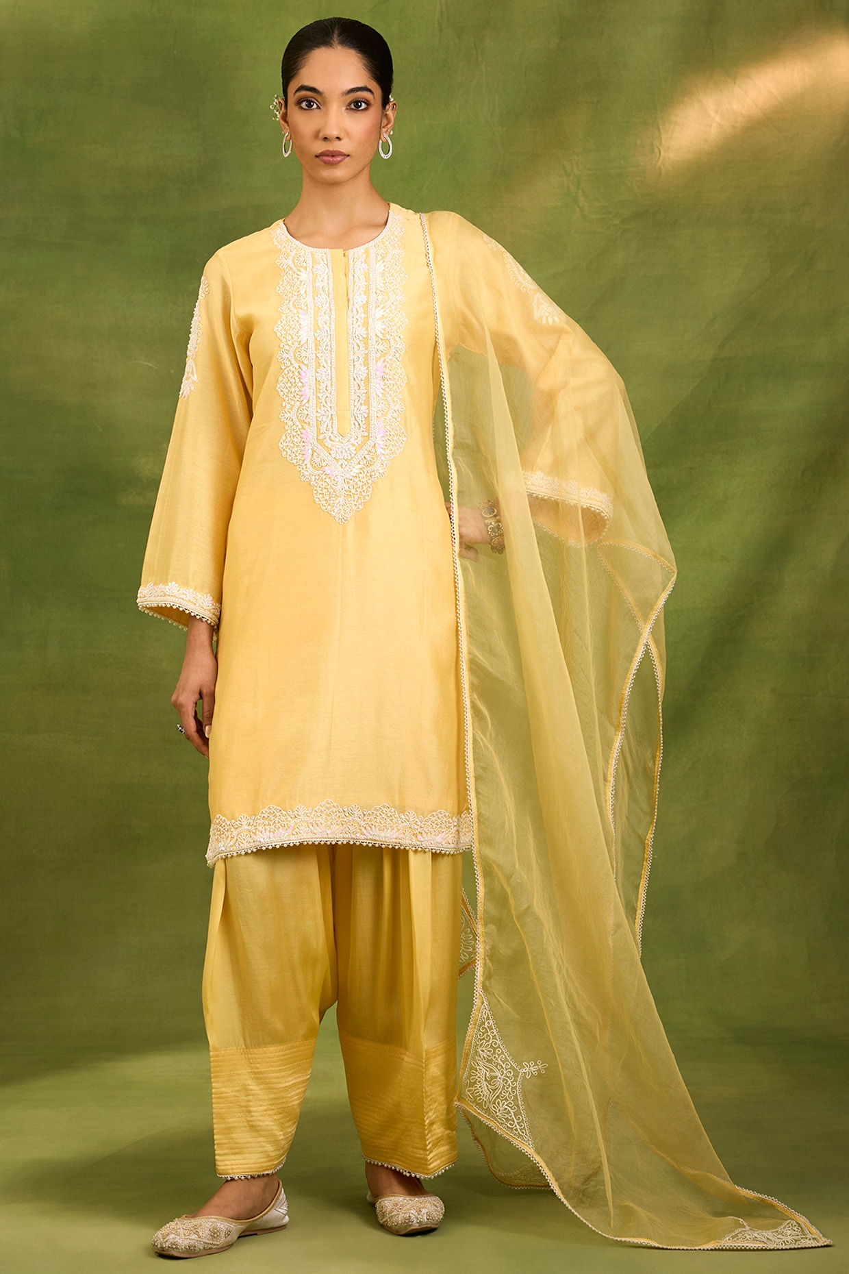 Neha khullar Yellow Chanderi Silk Sequin Embroidered Kurta Set