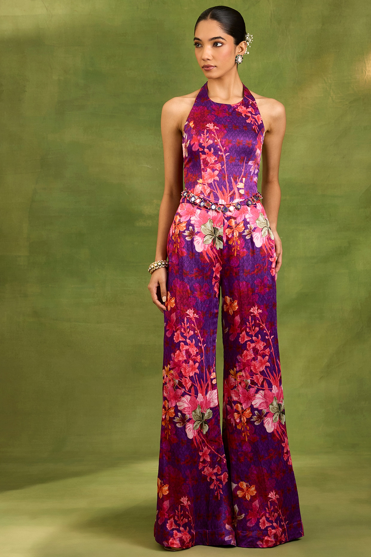 Neha khullar Purple Raw Silk Floral Printed Pant Set