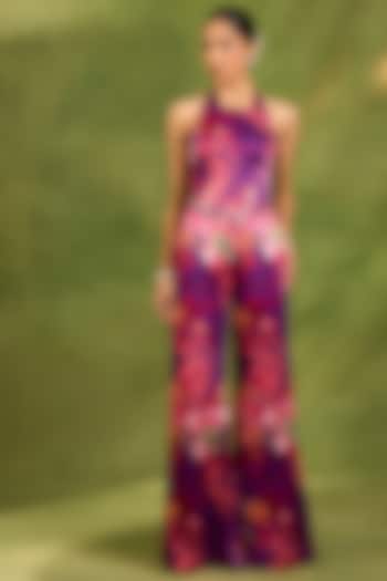 Purple Raw Silk Floral Printed Pant Set by Neha khullar at Pernia's Pop Up Shop