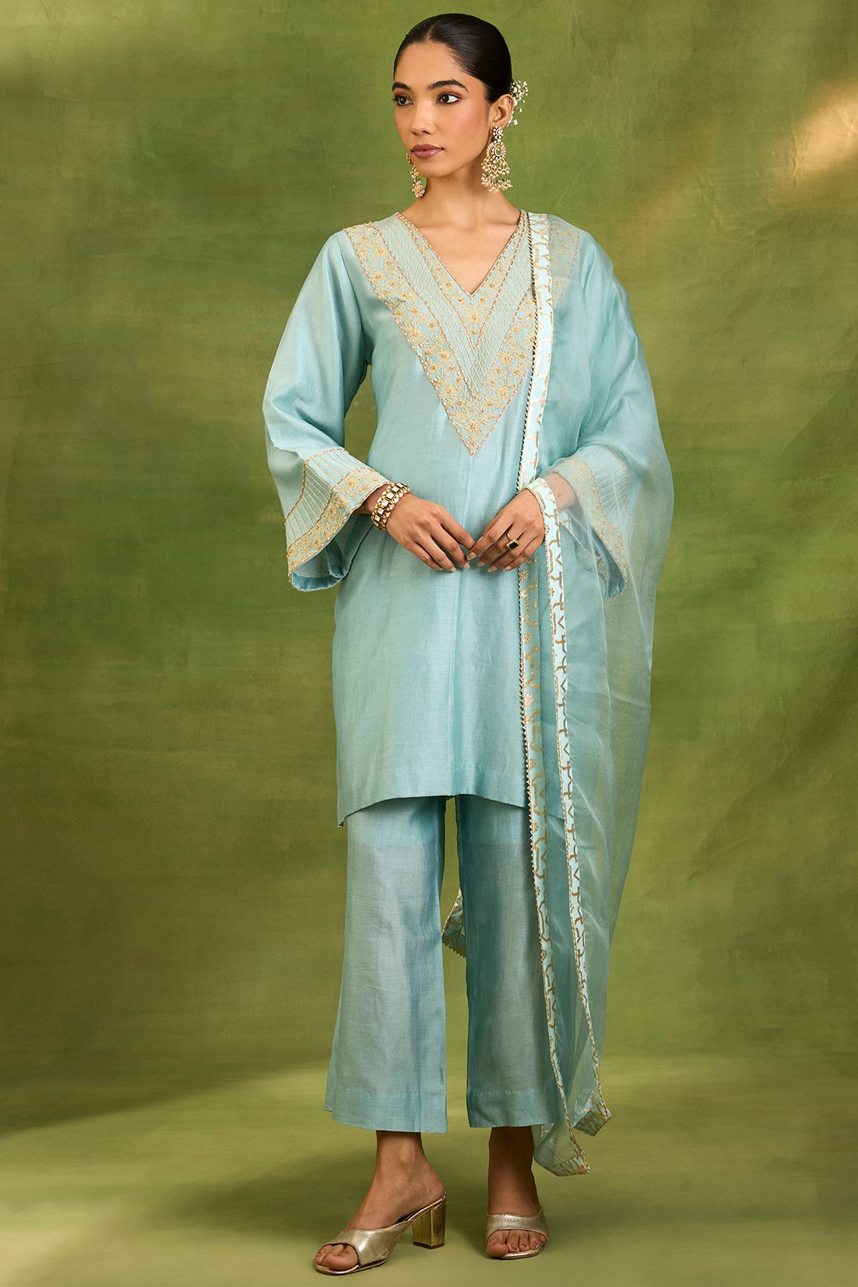 Neha khullar Blue Chanderi Silk Dori Embroidered Kurta Set