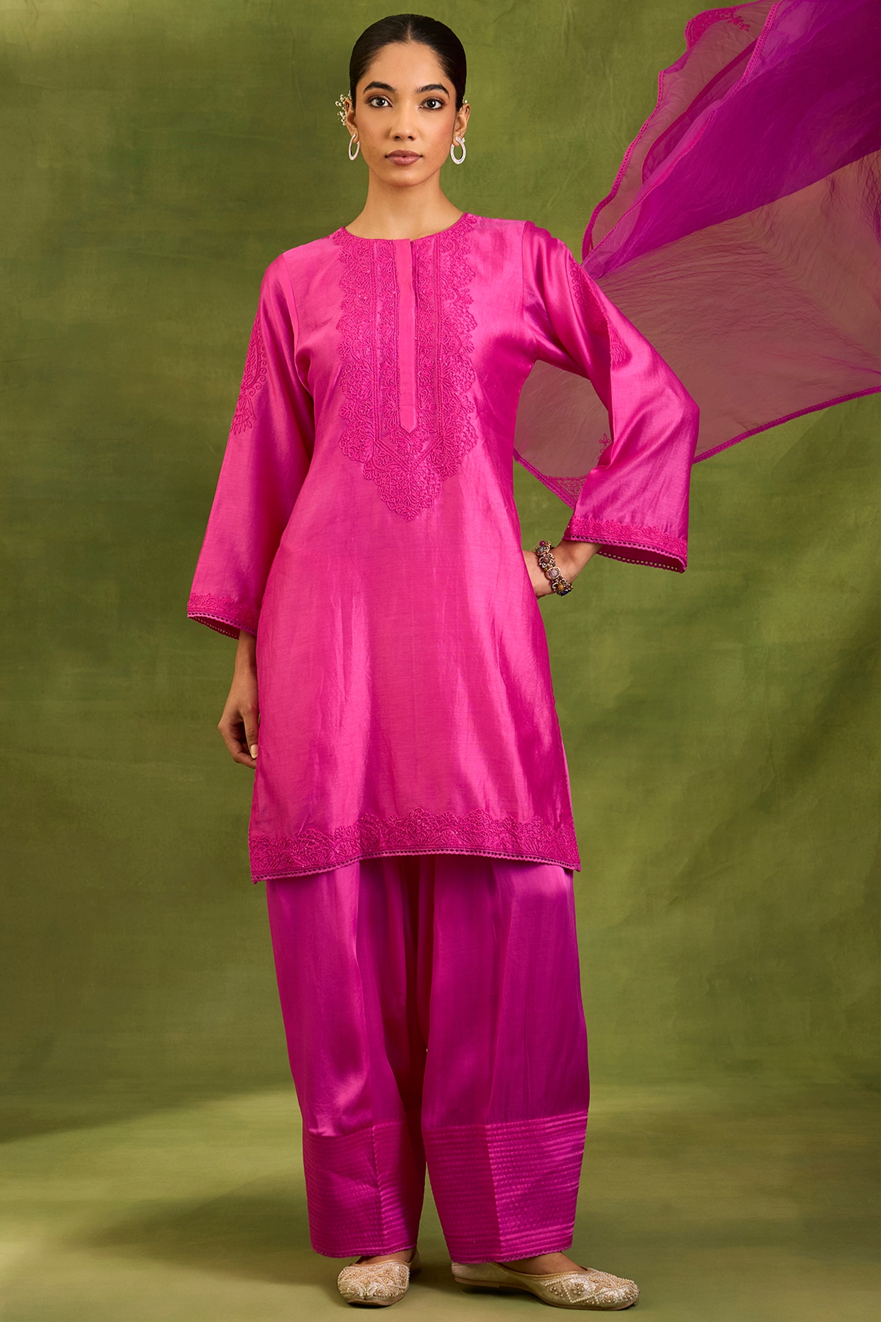 Neha khullar Fuchsia Chanderi Silk Dori Embroidered Kurta Set