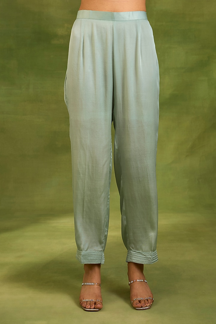 Dusty Blue Chanderi Silk Dori Embroidered Kurta Set by Neha khullar at Pernia's Pop Up Shop