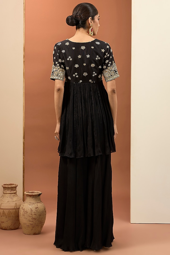 Black Viscose Chiffon Hand Embroidered Wedding Anarkali Set by Neha khullar at Pernia's Pop Up Shop