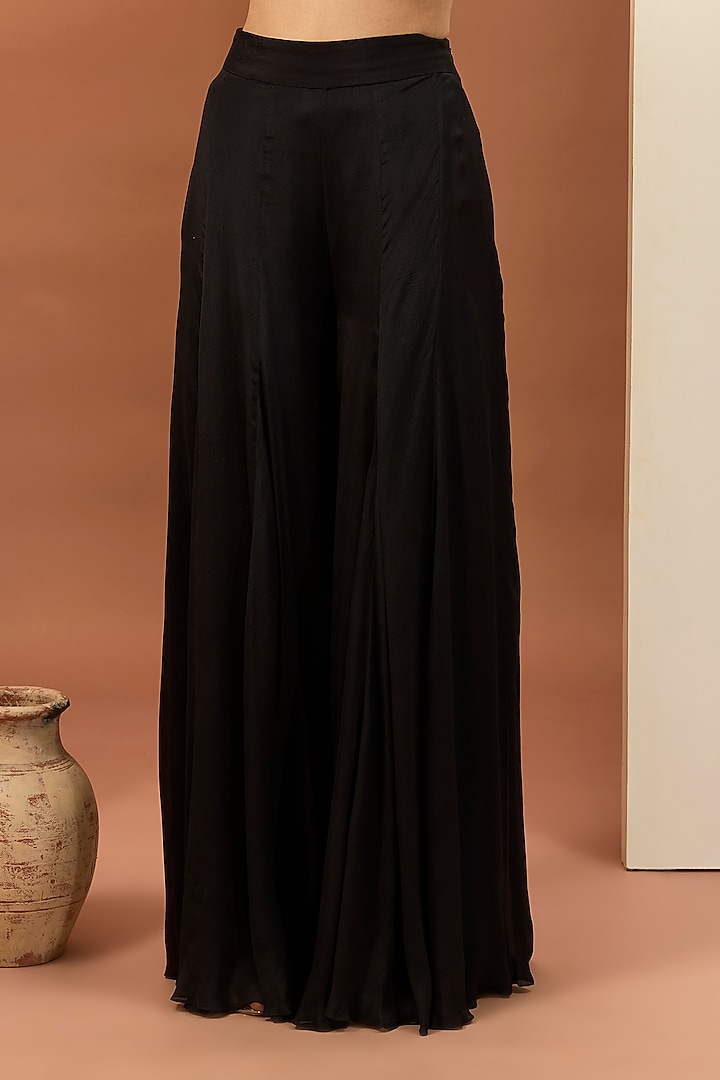 Black Viscose Chiffon Hand Embroidered Wedding Anarkali Set by Neha khullar at Pernia's Pop Up Shop