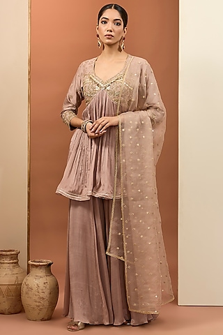 Pink Viscose Chiffon Sharara Set by Neha khullar