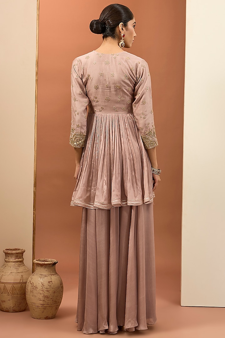 Pink Viscose Chiffon Wedding Sharara Set by Neha khullar at Pernia's Pop Up Shop