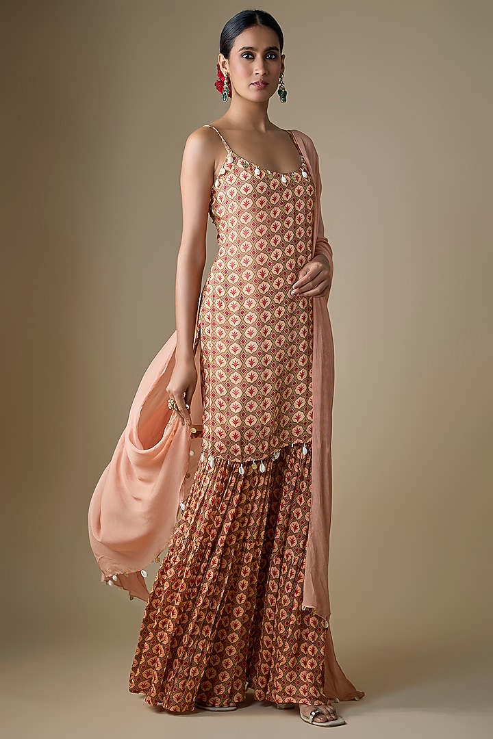 Almond Beige Viscose Chiffon Geometric Printed Party Wear Sharara Set by Neha khullar at Pernia's Pop Up Shop