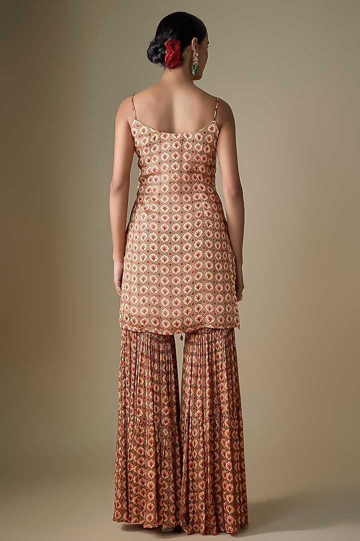 Almond Beige Viscose Chiffon Geometric Printed Party Wear Sharara Set by Neha khullar at Pernia's Pop Up Shop