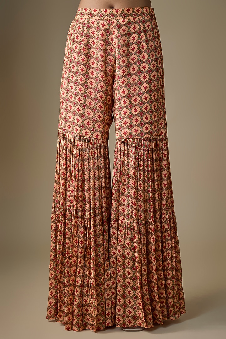 Almond Beige Viscose Chiffon Geometric Printed Party Wear Sharara Set by Neha khullar at Pernia's Pop Up Shop