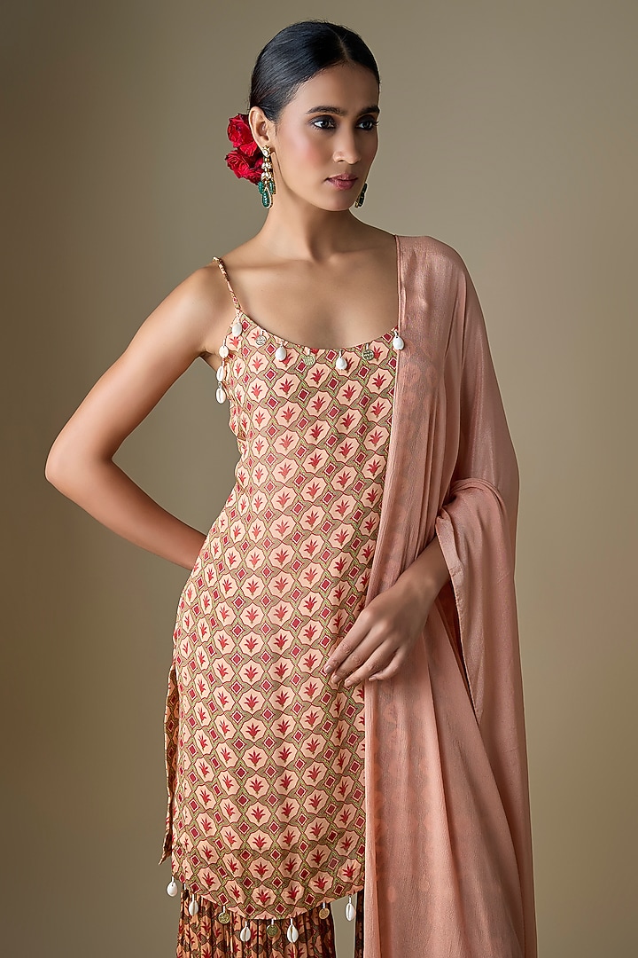 Almond Beige Viscose Chiffon Geometric Printed Party Wear Sharara Set by Neha khullar at Pernia's Pop Up Shop