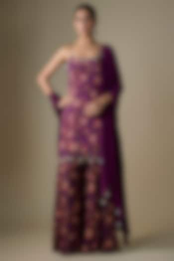 Purple Viscose Chiffon Geometric Printed Party Wear Sharara Set by Neha khullar at Pernia's Pop Up Shop