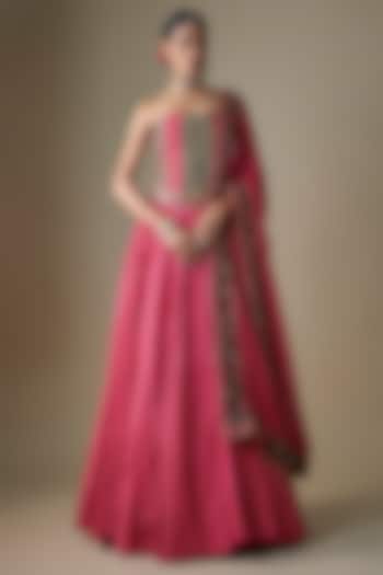 Fuchsia Viscose Raw Silk Zari Embroidered Wedding Lehenga Set by Neha khullar at Pernia's Pop Up Shop