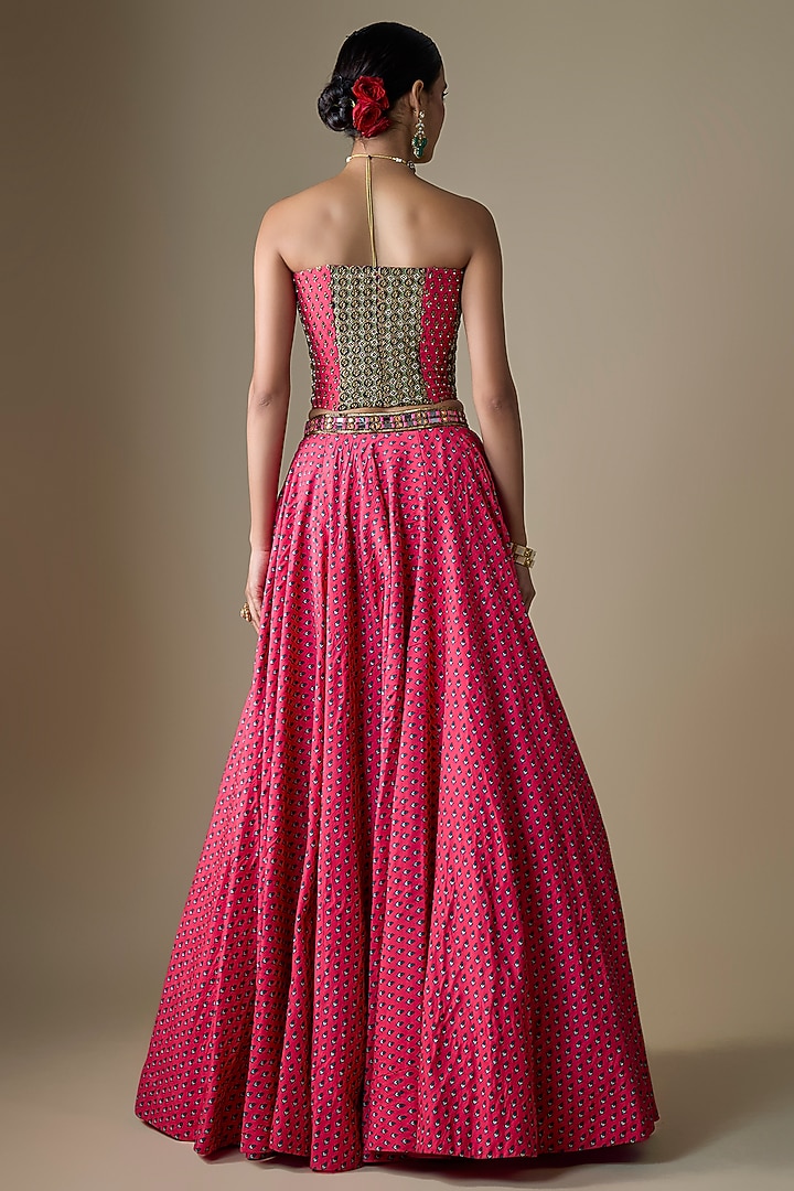 Fuchsia Viscose Raw Silk Zari Embroidered Wedding Lehenga Set by Neha khullar at Pernia's Pop Up Shop