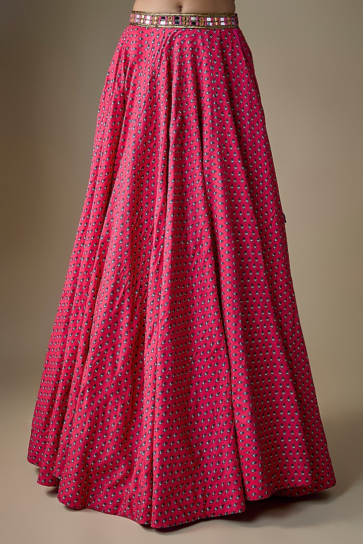 Fuchsia Viscose Raw Silk Zari Embroidered Wedding Lehenga Set by Neha khullar at Pernia's Pop Up Shop