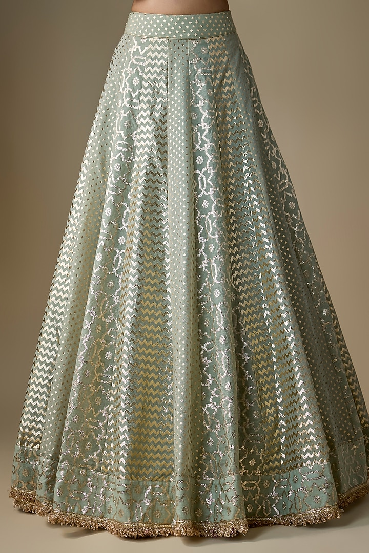 Sea Green Banarasi Chanderi Embroidered Wedding Lehenga Set by Neha khullar at Pernia's Pop Up Shop