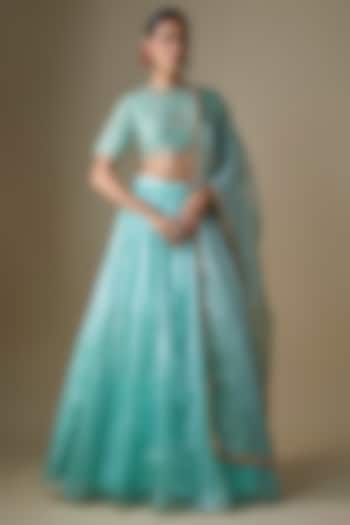 Blue Tissue Dori Embroidered Wedding Lehenga Set by Neha khullar at Pernia's Pop Up Shop