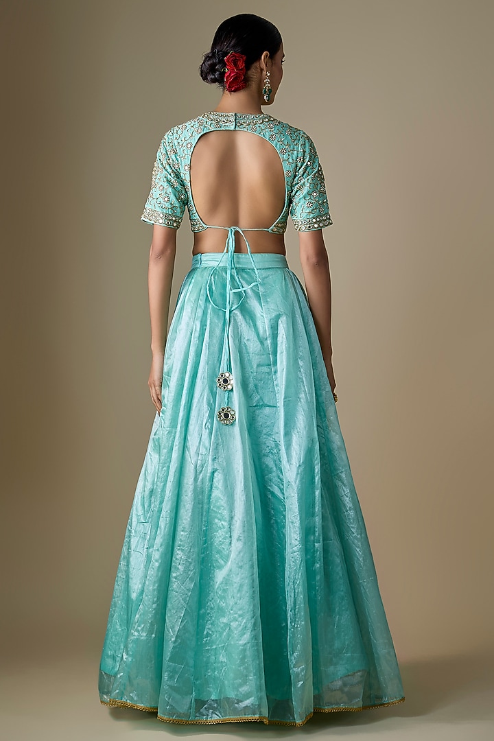 Blue Tissue Dori Embroidered Wedding Lehenga Set by Neha khullar at Pernia's Pop Up Shop