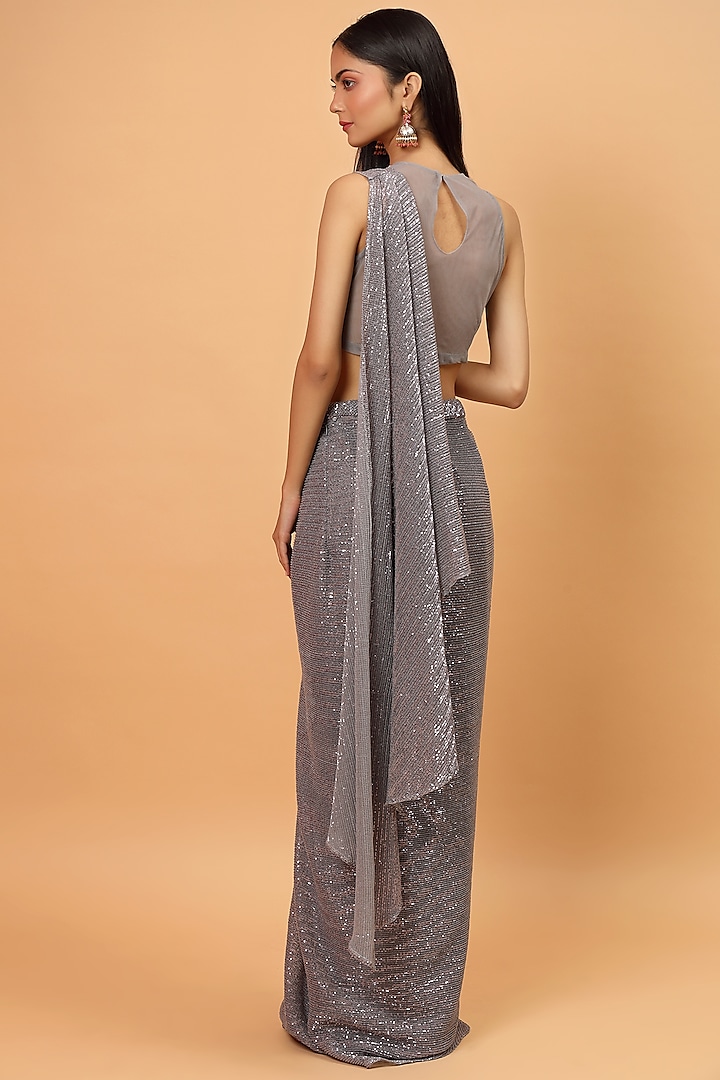 Mauve Embroidered Pre-Draped Wedding Saree Set by Neha Khullar at Pernia's Pop Up Shop