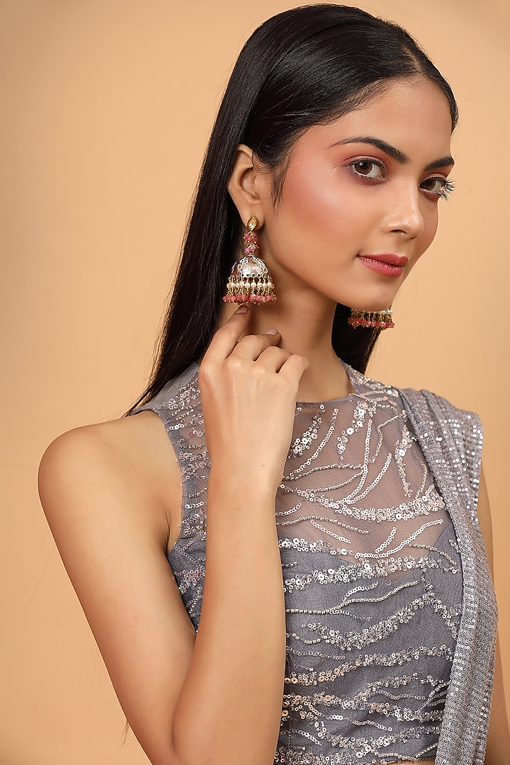 Mauve Embroidered Pre-Draped Wedding Saree Set by Neha Khullar at Pernia's Pop Up Shop