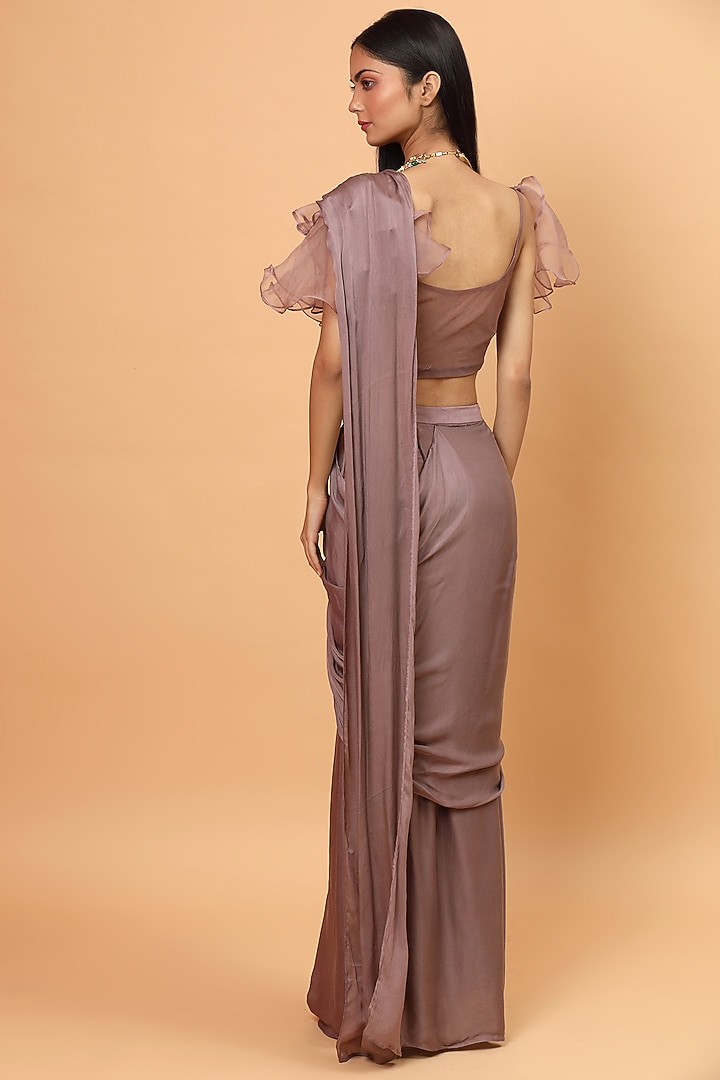 Mauve Embroidered Pre-Draped Wedding Saree Set by Neha Khullar at Pernia's Pop Up Shop