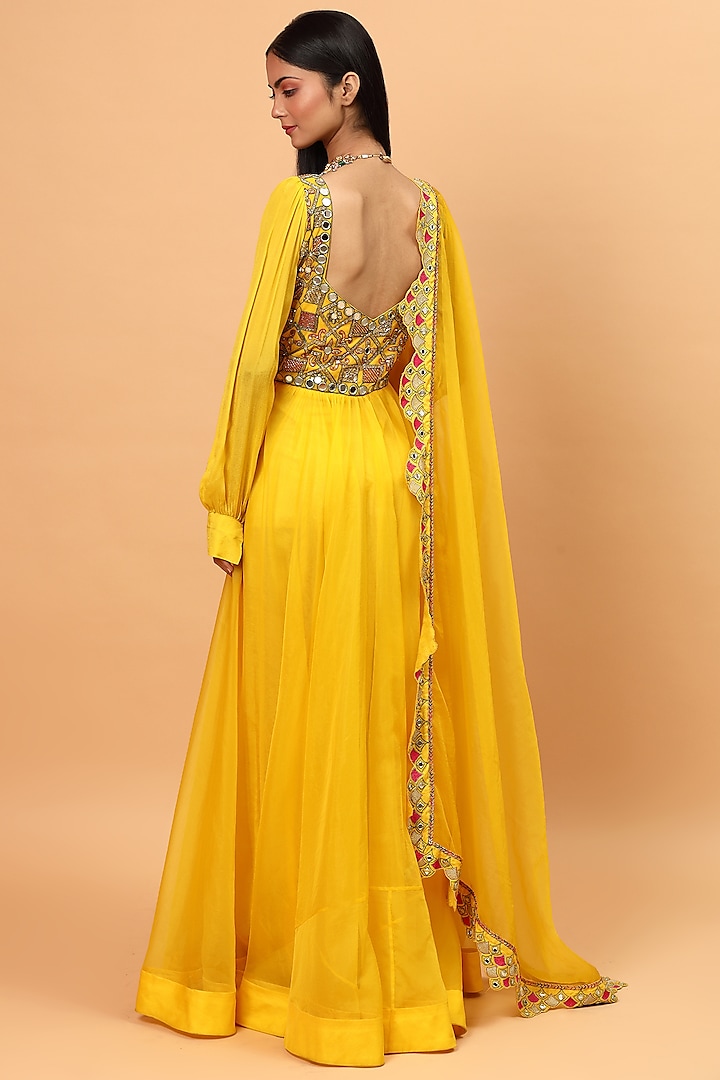 Yellow Embroidered Wedding Anarkali Set by Neha Khullar at Pernia's Pop Up Shop