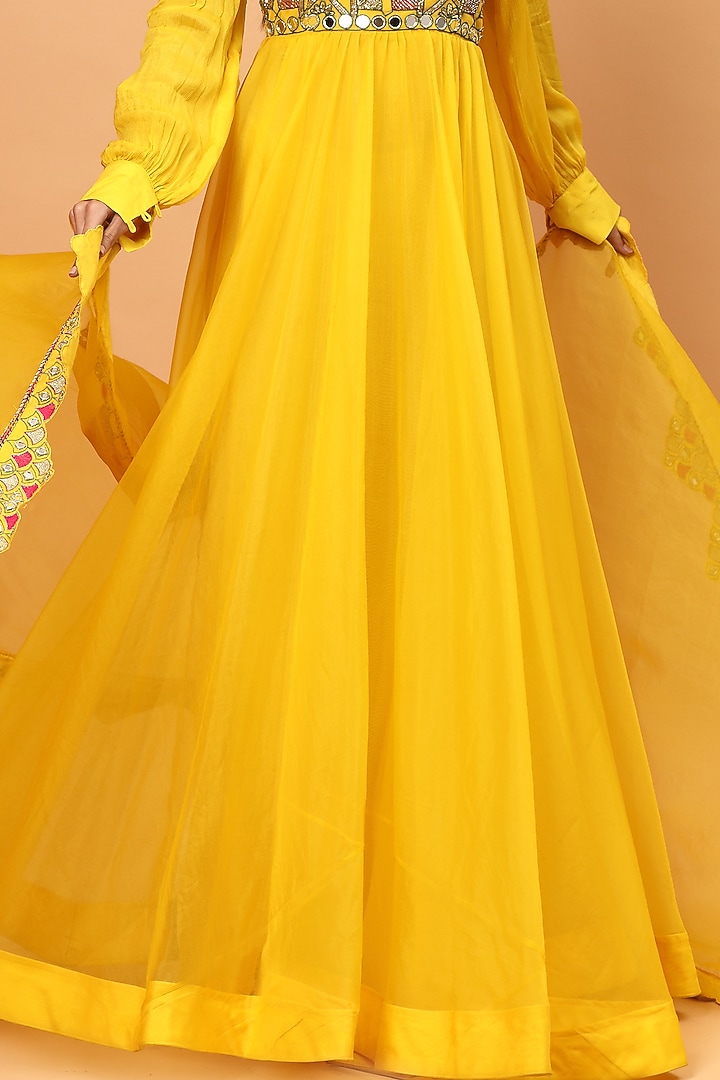 Yellow Embroidered Wedding Anarkali Set by Neha Khullar at Pernia's Pop Up Shop