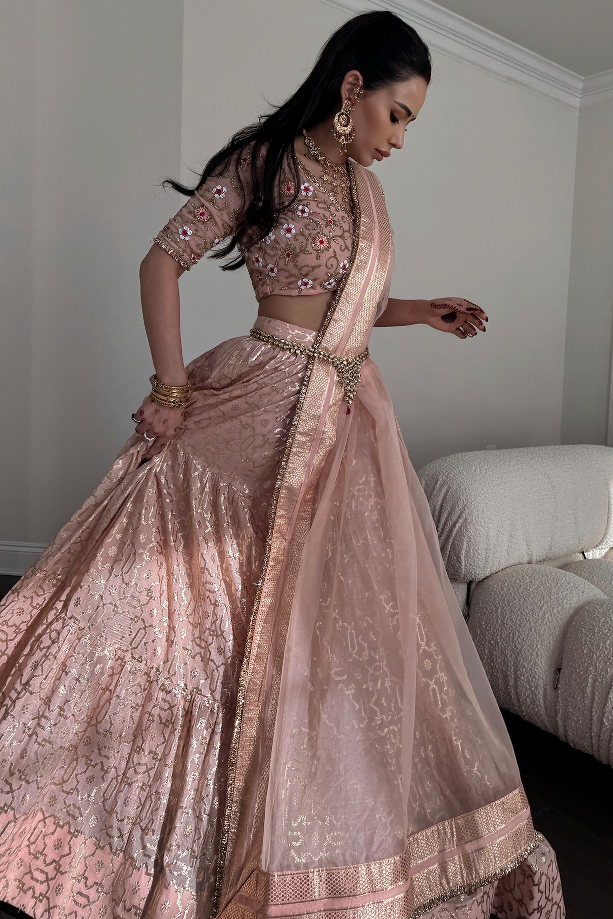 chinese dress ladies The Muted Grey Crepe Silk Kalidar Dress