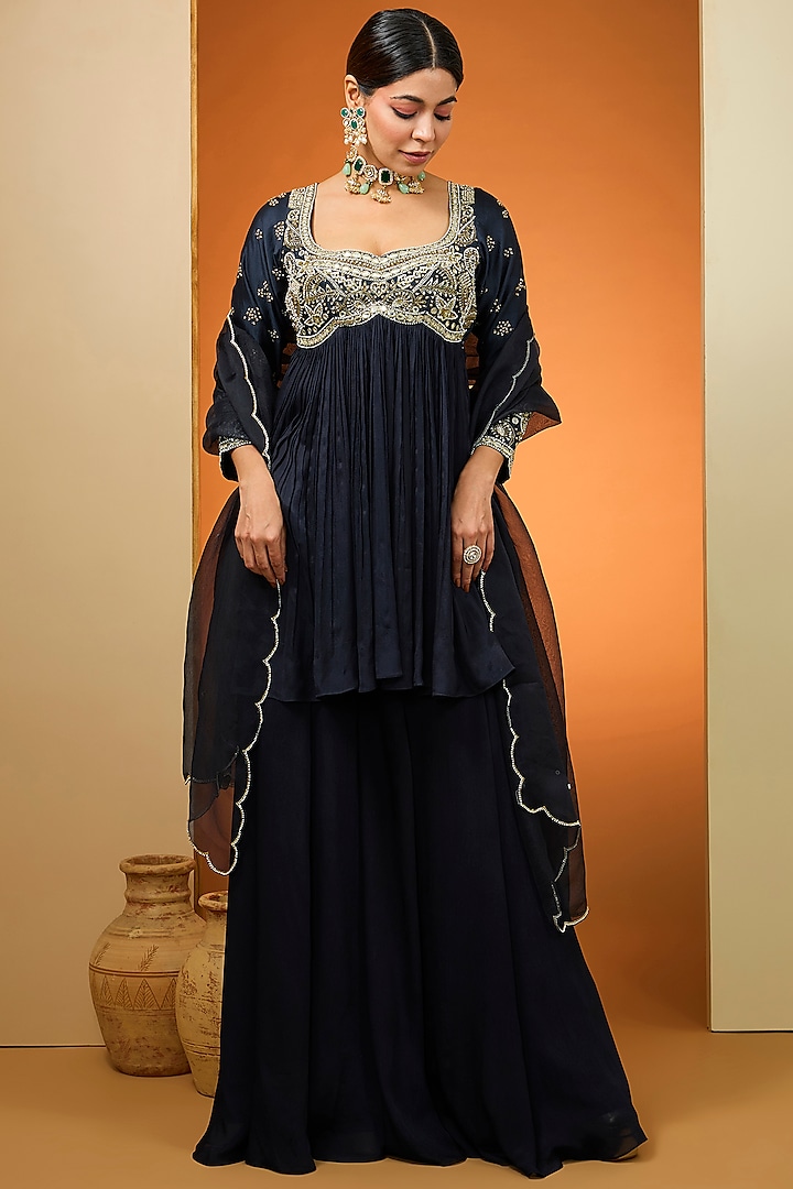 Blue Viscose Chinon Sharara Set by Neha Khullar at Pernia's Pop Up Shop