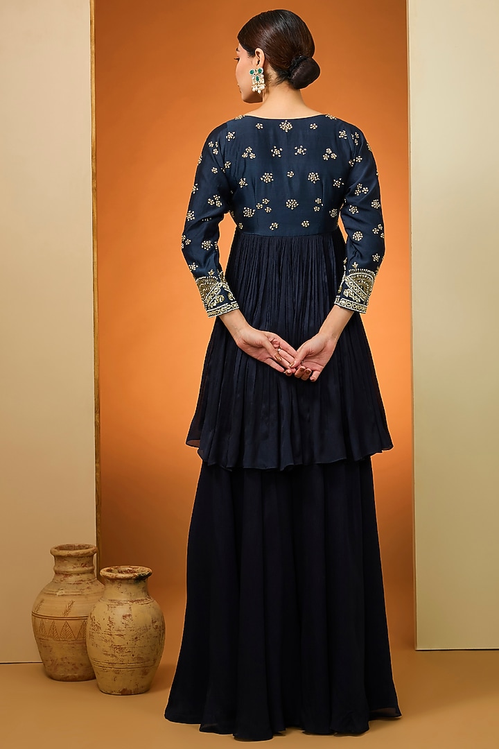 Blue Viscose Chinon Wedding Sharara Set by Neha Khullar at Pernia's Pop Up Shop