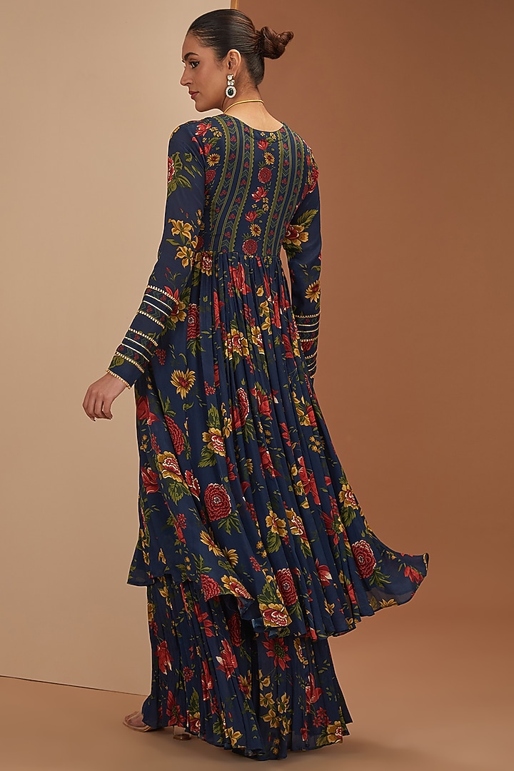 Blue Viscose Chinon & Mul Digital Printed Kurta Set by Neha khullar at Pernia's Pop Up Shop
