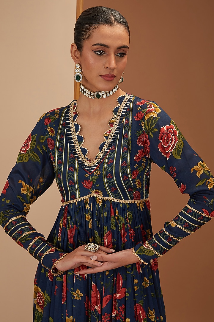 Blue Viscose Chinon & Mul Digital Printed Kurta Set by Neha khullar at Pernia's Pop Up Shop