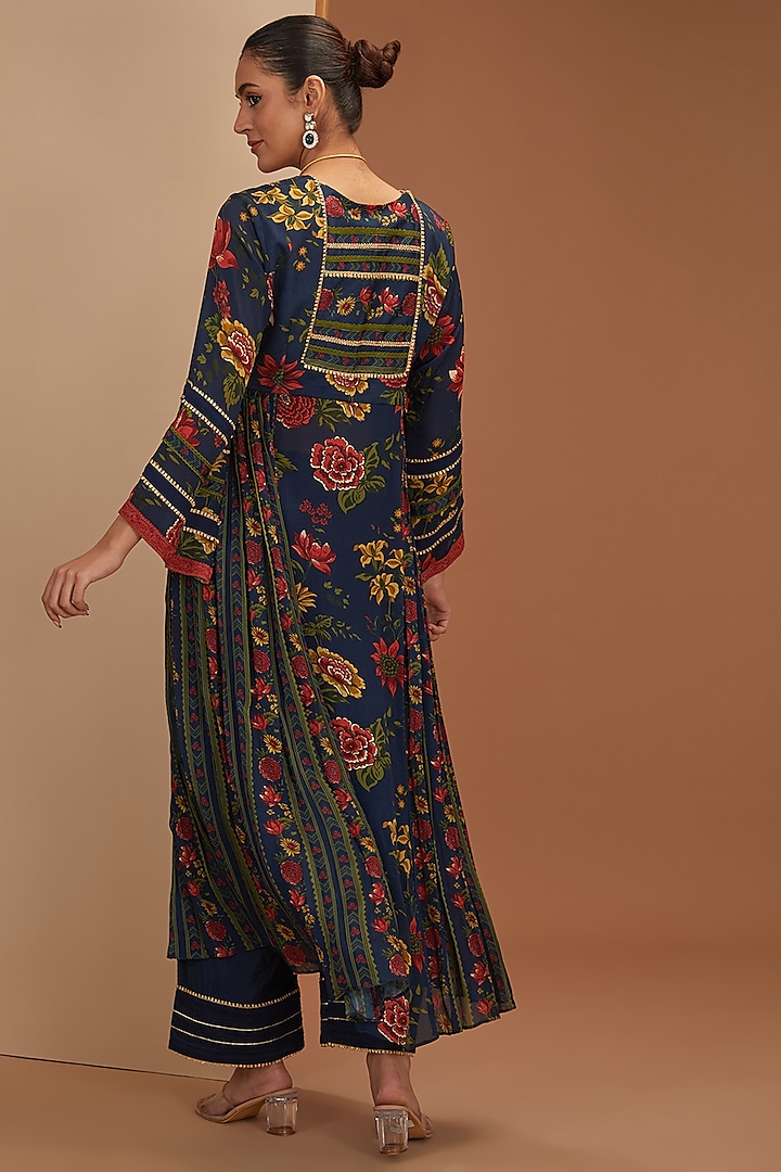 Blue Viscose Chinon & Mul Digital Printed Kurta Set by Neha khullar at Pernia's Pop Up Shop