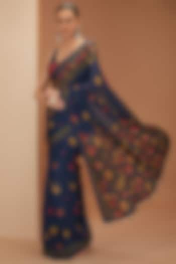 Blue Viscose Chinon & Mul Digital Printed Festive Saree Set by Neha khullar at Pernia's Pop Up Shop