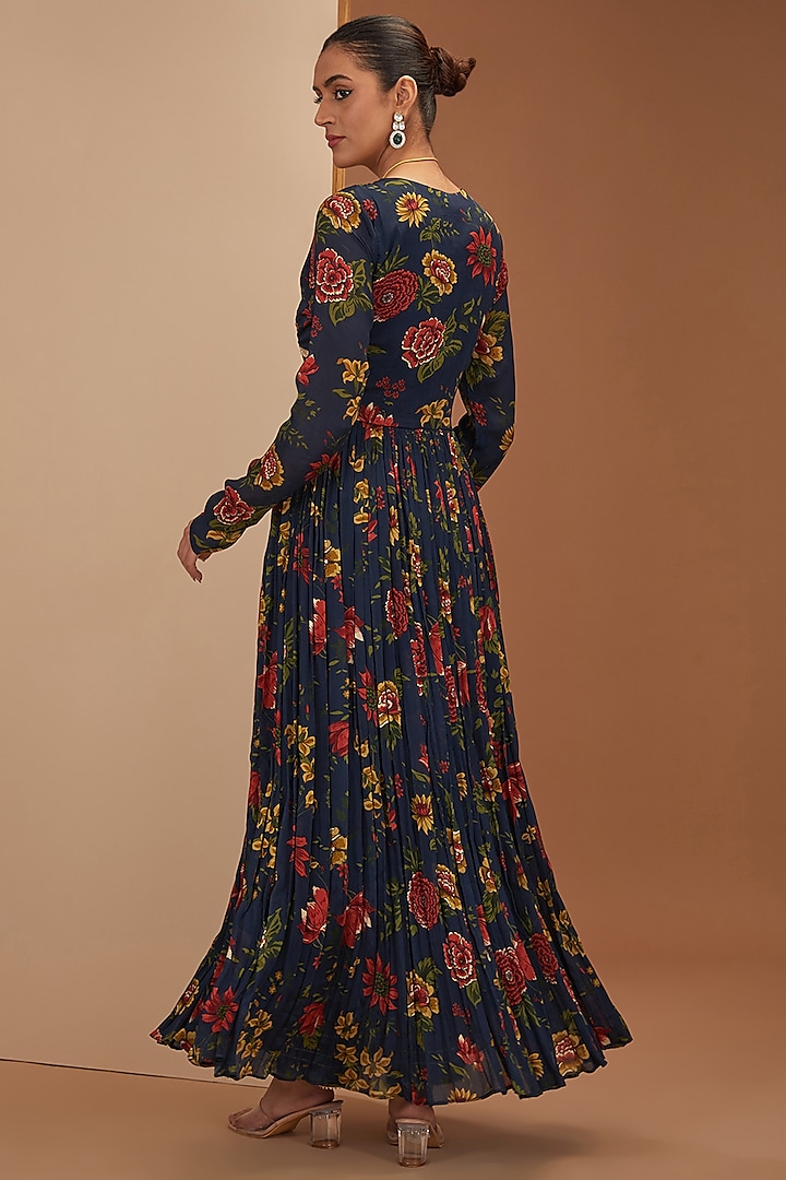 Blue Viscose Chinon & Mul Digital Printed Party Wear Anarkali Set by Neha khullar at Pernia's Pop Up Shop