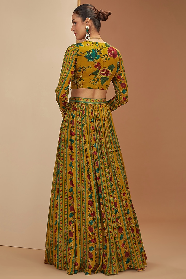 Mustard Viscose Chinon & Mul Digital Printed Wedding Lehenga Set by Neha khullar at Pernia's Pop Up Shop