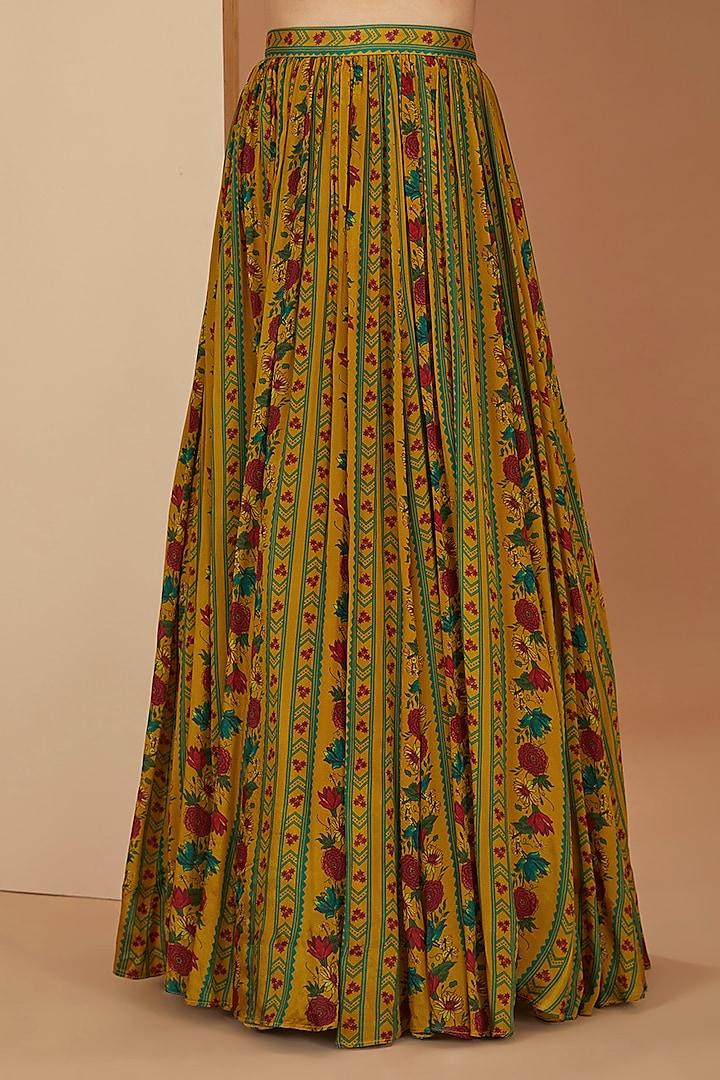 Mustard Viscose Chinon & Mul Digital Printed Wedding Lehenga Set by Neha khullar at Pernia's Pop Up Shop