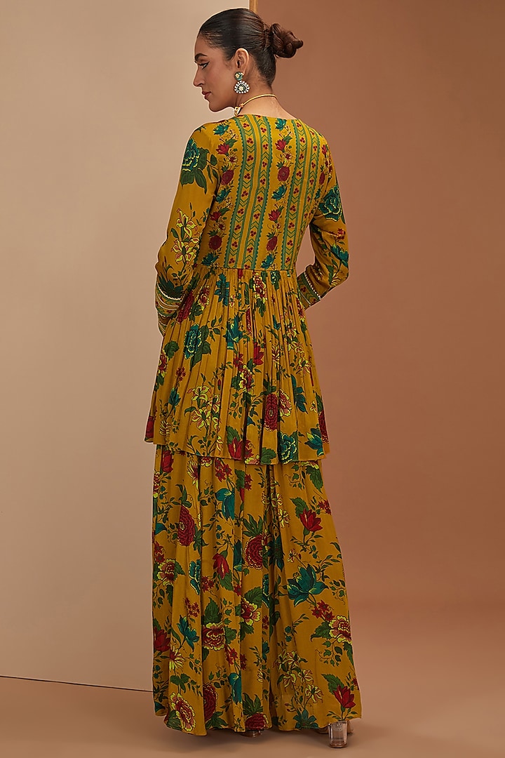 Mustard Viscose Chinon & Mul Digital Printed Party Wear Sharara Set by Neha khullar at Pernia's Pop Up Shop