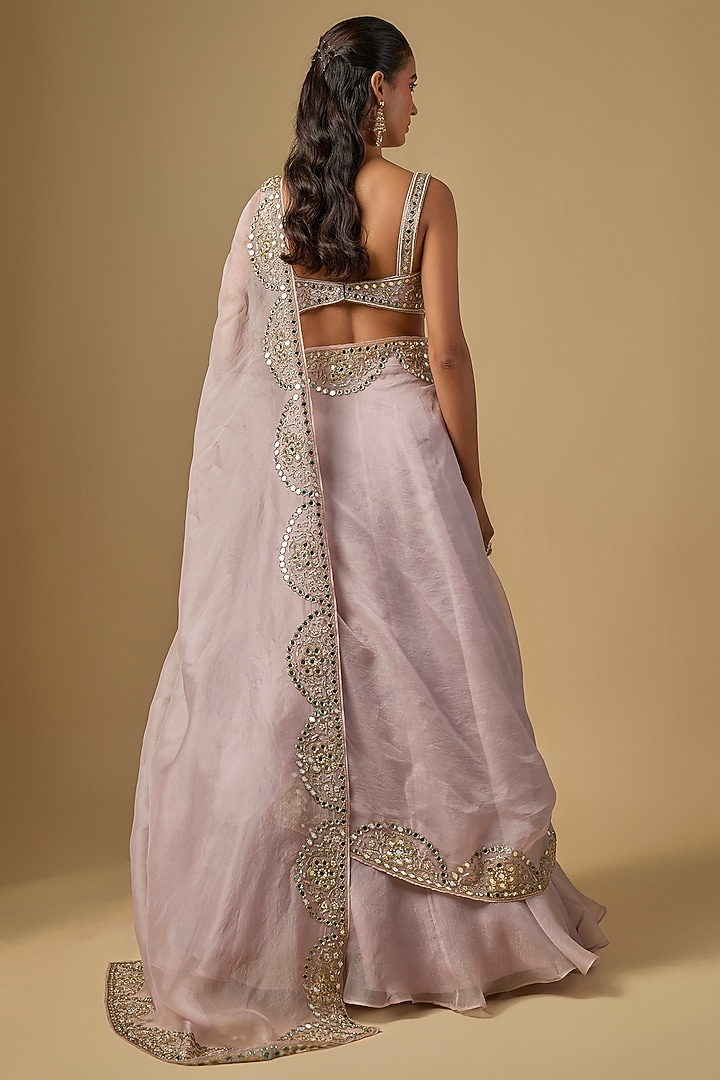 Lilac Pure Silk Organza Mirror Hand Embroidered Wedding Lehenga Set by Neha Khullar at Pernia's Pop Up Shop