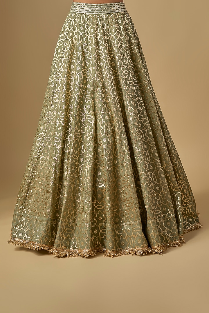 Mint Green Banarasi Chanderi Hand Embroidered Wedding Lehenga Set by Neha Khullar at Pernia's Pop Up Shop