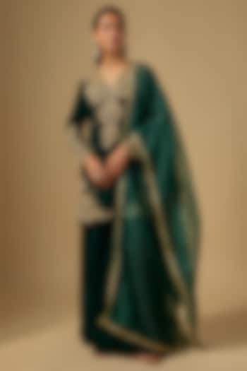 Green Velvet Wedding Sharara Set by Neha Khullar at Pernia's Pop Up Shop