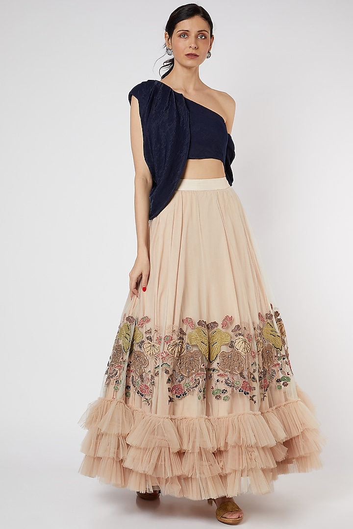 Blush Pink Ruffled Skirt Set by Neha & Tarun