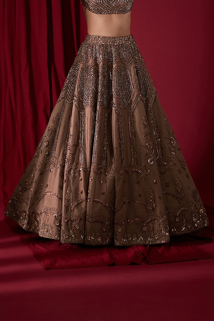 Wine Tulle & Raw Silk Sequins Embroidered Bridal Lehenga Set by Neha & Tarun at Pernia's Pop Up Shop