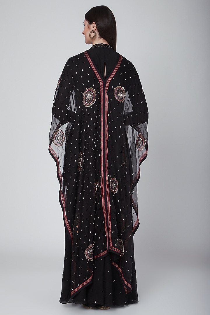 Black Embroidered Cape Kurta With Pants by Neha & Tarun at Pernia's Pop Up Shop