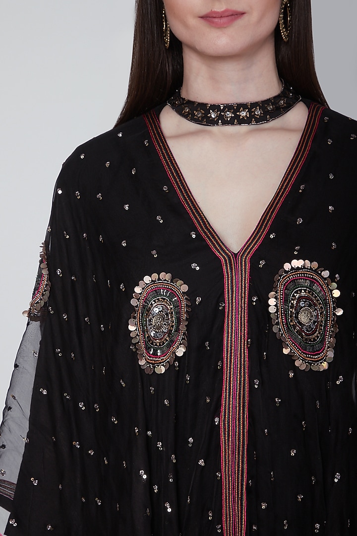 Black Embroidered Cape Kurta With Pants by Neha & Tarun at Pernia's Pop Up Shop