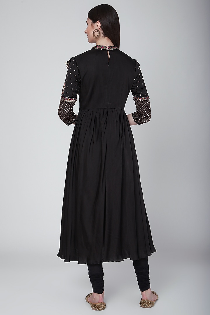 Black Rayon Zardosi Embroidered Wedding Anarkali Set by Neha & Tarun at Pernia's Pop Up Shop