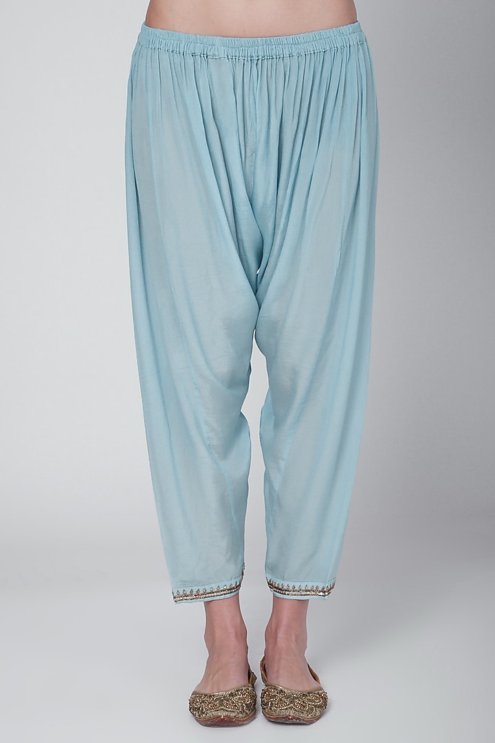 Turquoise Blue Hand Embroidered Kurta Set by Neha & Tarun at Pernia's Pop Up Shop