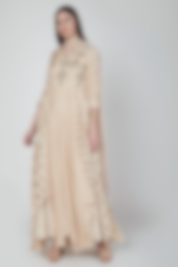 Beige Embroidered Gown With Pants & Dupatta by Neha & Tarun at Pernia's Pop Up Shop