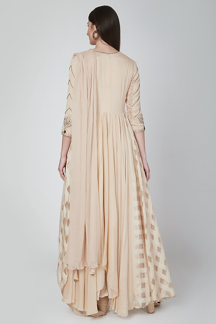 Beige Embroidered Gown With Pants & Dupatta by Neha & Tarun at Pernia's Pop Up Shop