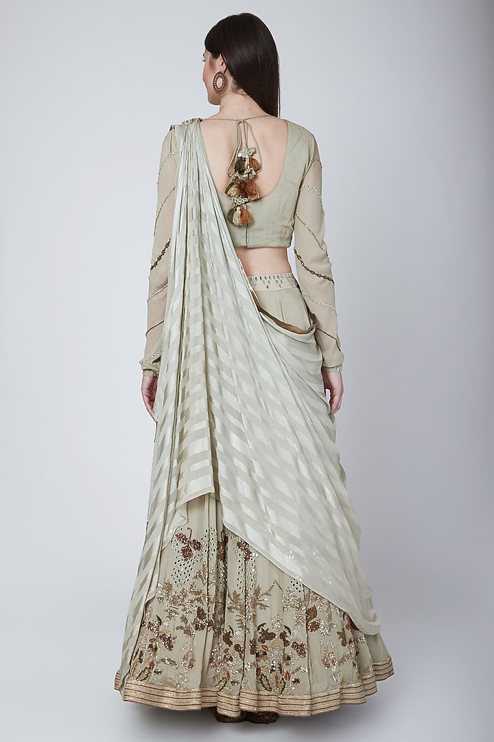 Olive Green Embroidered Wedding Lehenga Set by Neha & Tarun at Pernia's Pop Up Shop