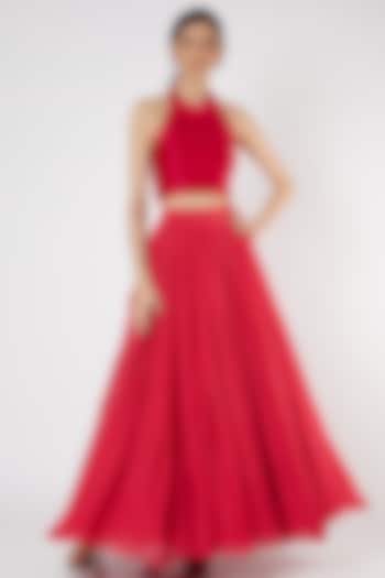 Fuchsia Crepe Skirt Set by Neha & Tarun at Pernia's Pop Up Shop